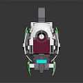 Futuristic Mechanical Chair With Metallic Structure Red Seat And Green Accents