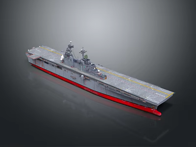 Aircraft Carrier Weapon System with Gray Flight Deck Red Bottom and Shipboard Equipment 3d model