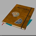 Sleek Brown Cover Electronic Notebook with Colorful Stickers Blue Red Bookmarks and Smart Design