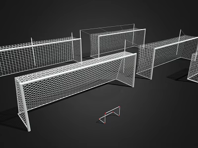 Multiple Soccer Goals As Sports Equipment With Nets And Training Posts 3d model