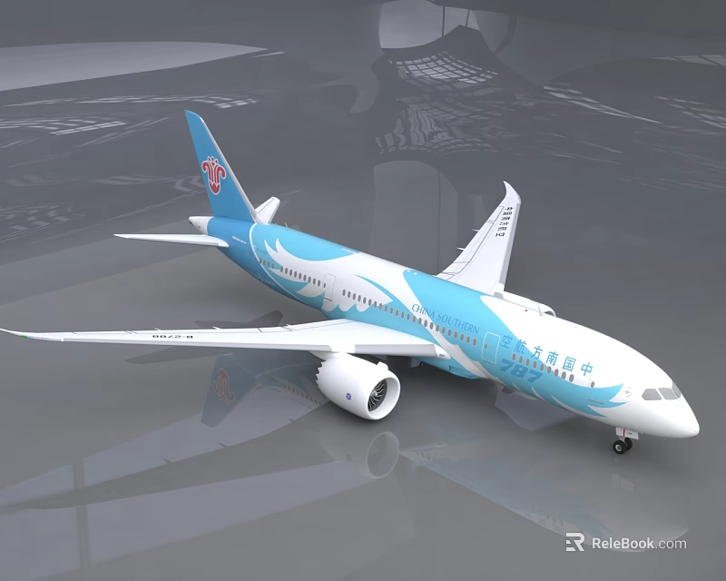 China Southern Airlines Blue And White Passenger Aircraft With Phoenix Design Exterior 3d model 