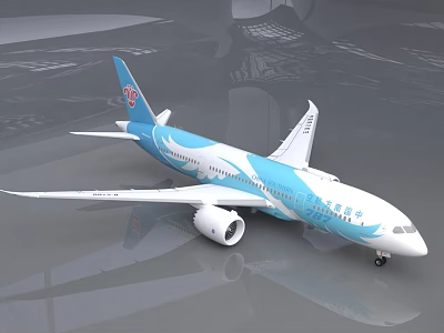 China Southern Airlines Blue And White Passenger Aircraft With Phoenix Design Exterior 3d model
