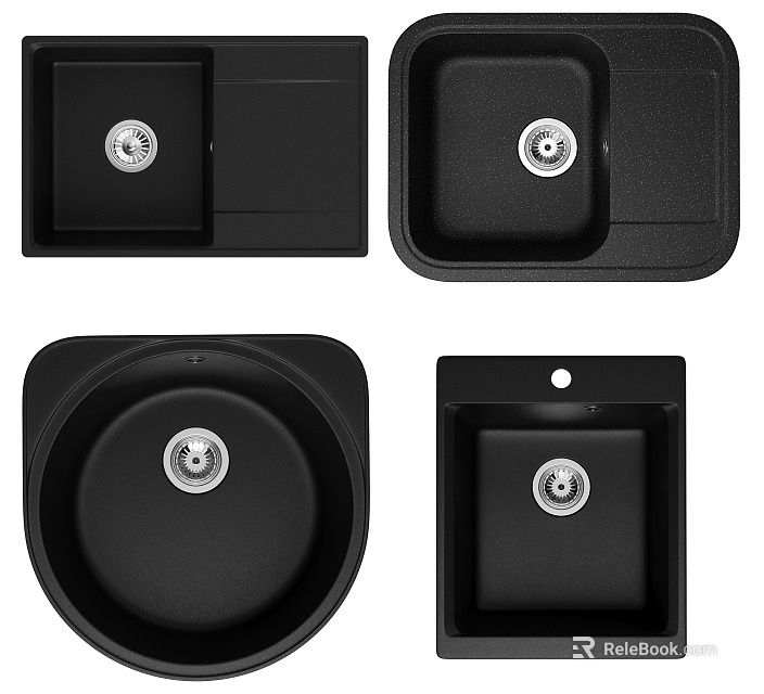 Modern Black Kitchen Sink Designs Featuring Square And Round Bowl Shapes 3d model 