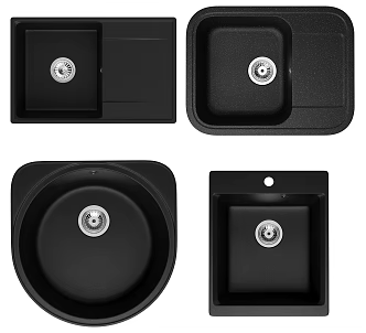 Black quartz stone sink large single sink dish basin set granite kitchen table upper and lower sink 3d model