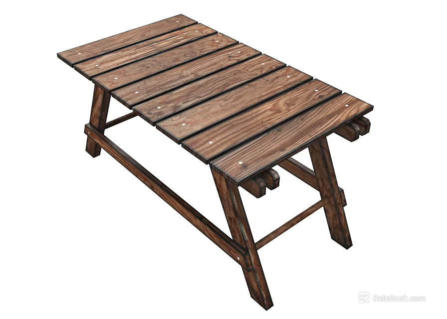 Wooden Outdoor Table With Slatted Top And Crossed Legs For Garden Use 3d model 