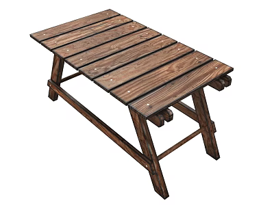 Wooden Outdoor Table With Slatted Top And Crossed Legs For Garden Use 3d model