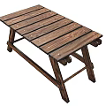 Wooden Outdoor Table With Slatted Top And Crossed Legs For Garden Use