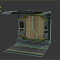 Futuristic Sci-Fi Entrance Structure With Metal Frame Yellow Accents Control Panels And Platform
