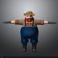 Human Farmer Character Wearing Straw Hat Red Beard Blue Overalls And Black Boots 3d model