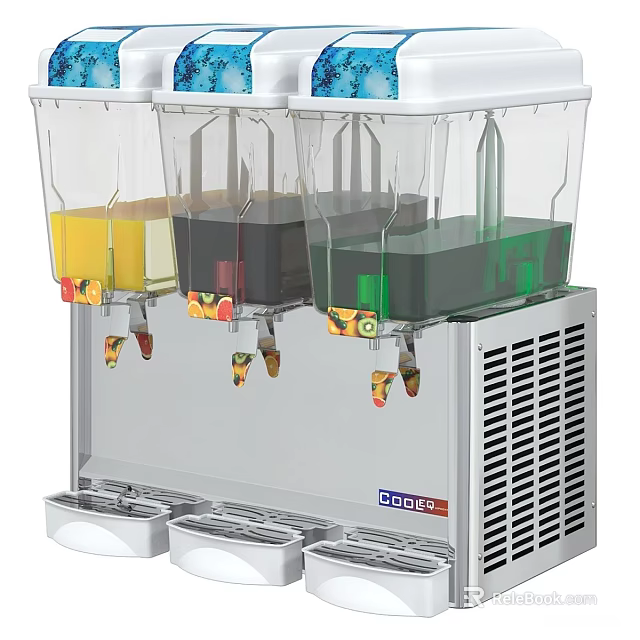 Cooled Beverage Dispenser With Multiple Transparent Containers Holding Various Colored Drinks 3d model 