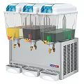 Cooled Beverage Dispenser With Multiple Transparent Containers Holding Various Colored Drinks