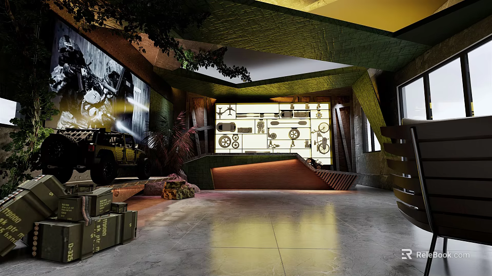 Modern Retail Store Interior Design With Display Wall Decorative Plants And Shelves 3d model 