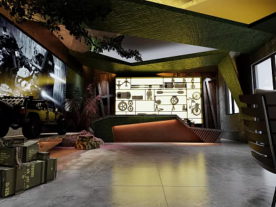 Modern Retail Store Interior Design With Display Wall Decorative Plants And Shelves 3d model
