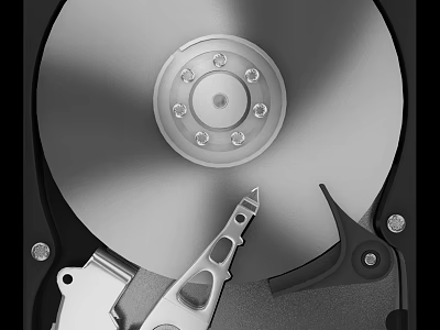 Computer Hard Drive Internal Structure with Metal Platter and Read Write Arm 3d model