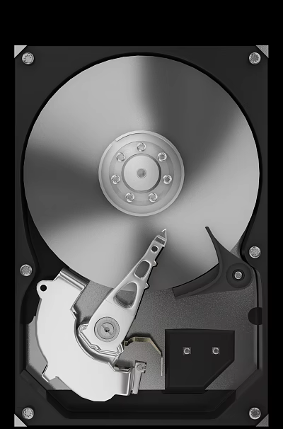 Computer Hard Drive Internal Structure with Metal Platter and Read Write Arm 3d model