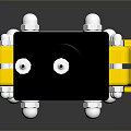 Yellow Mechanical Lifting Hook with Black Top Section and Metal Bolts for Industrial Lifting Applications