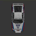 White Race Car With Sponsor Logos Number 23 And Red Blue Stripes