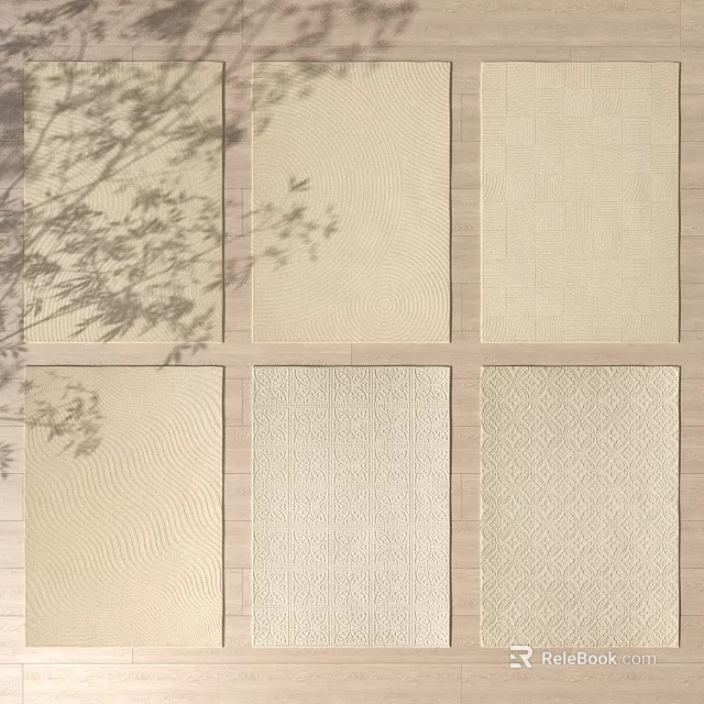 Beige Square Rugs With Various Textures Wavy Patterns Geometric Designs And Bamboo Shadows 3d model
