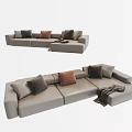 Modern Light Gray Sectional Sofa With Multiple Colored Cushions And Throw Blanket 3d model