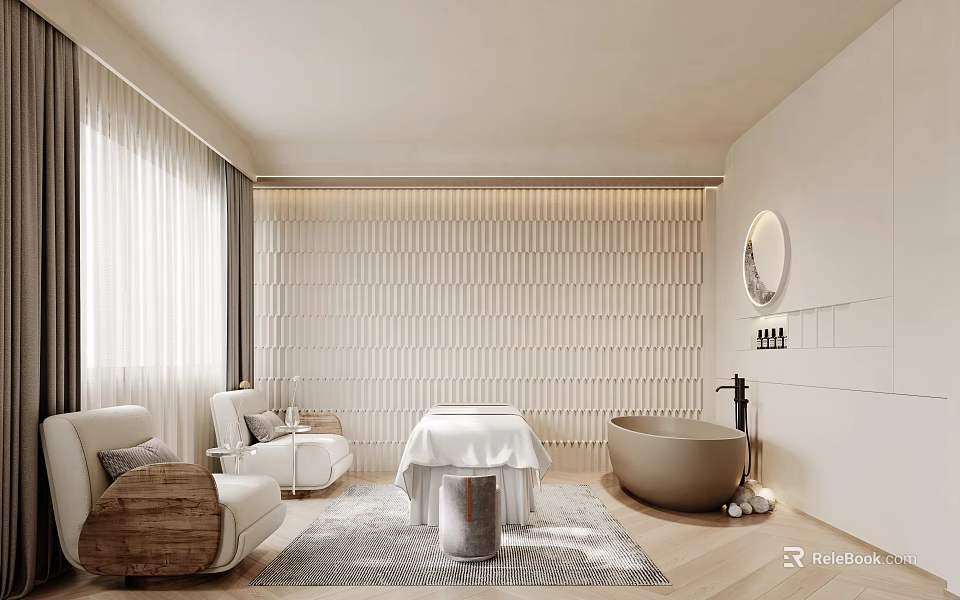 Cozy SPA Room With Massage Table Sofa And Bathtub 3d model 