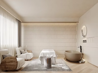 Cozy SPA Room With Massage Table Sofa And Bathtub 3d model