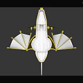 Futuristic White And Yellow Fantasy Vehicle With Wing Like Structures And Boat Shaped Body