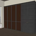 Modern Dark Wood Wardrobe Design With Louvered And Mesh Door Panels