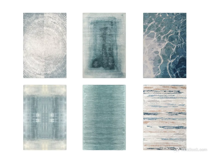 Modern Square Rugs With Various Textured Patterns And Blue Gray Tones 3d model