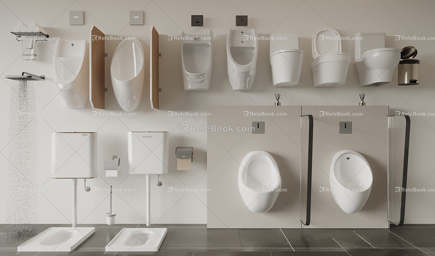 Modern water storage type squatting pan urinal toilet squatting toilet water pump 3d model