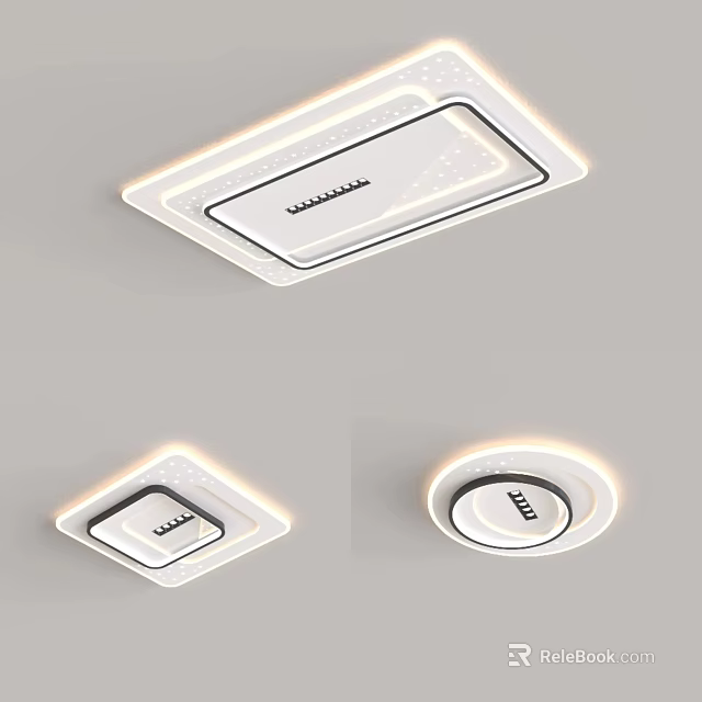 Modern Ceiling Lights With Illuminated Edges In Square And Round Shapes 3d model 