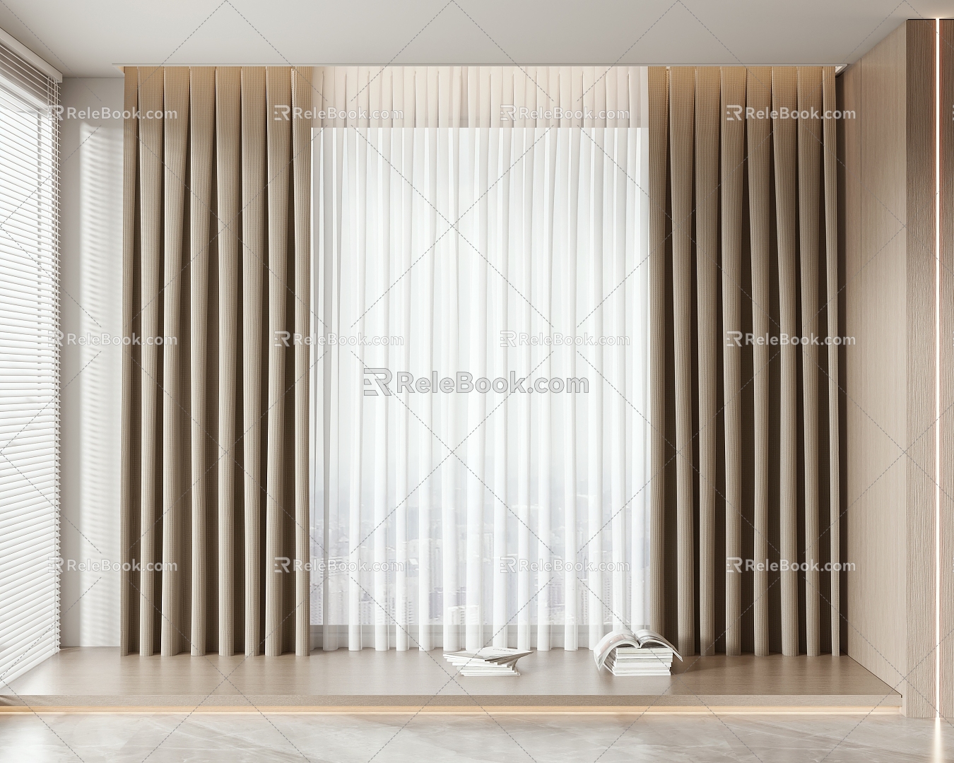 Modern Curtain Fabric Curtain Bay Window Curtain 3d model