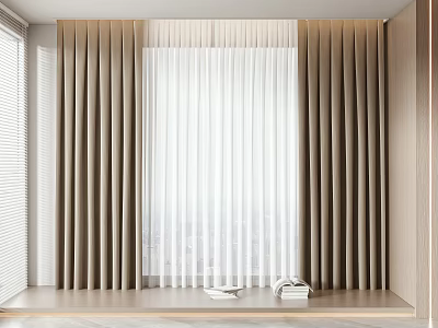 Modern Curtains With Sheer White Panel And Neutral Drapes For Minimalist Interior With Natural Light 3d model