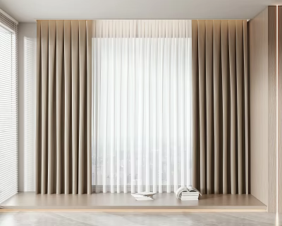 Modern Curtains With Sheer White Panel And Neutral Drapes For Minimalist Interior With Natural Light 3d model