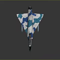Blue White Camouflage Airplane Model With Pointed Nose Single Seat Tail Fin Wings And Missile