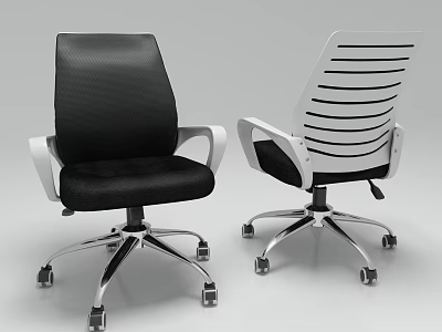 Black And White Office Chair With Mesh And Striped Back Five Star Base And Wheels 3d model