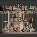 Amusement Equipment Carousel with Red and White Canopy Decorative Patterns and Horse Seats