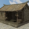 Traditional Stone House With Thatched Roof Wooden Windows And Porch Decorations
