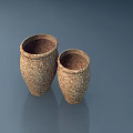 Two Brown Ceramic Vases With Speckled Texture Placed On Gray Smooth Surface 3d model