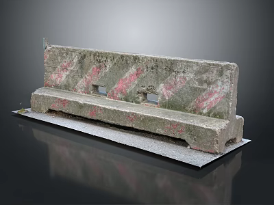 Weathered Concrete Barrier With Red Stripes For Road Safety Traffic Control Use 3d model