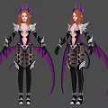 Game Movie Character Red Haired With Purple Horns Wings Tail In Black Purple Outfit