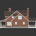 Two Story Red Exterior Single Family House With Brown Roof Porch And Two Car Garage