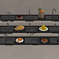 Modern Stainless Steel Kitchen Sinks Display With Fruits Vegetables And Faucets