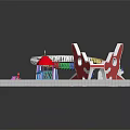 Colorful Playground Equipment With Slide House Shaped Climbing Structure And Circular Track
