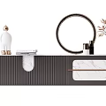Elegant Modern TV Stand With Marble Top Metal Frame Drawers And Decorative Vases