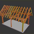 Detailed Orange Roof Truss Model Featuring Triangular Structures And White Base