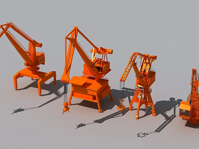 Industrial Equipment Orange Cranes Various Models For Heavy Lifting Operations 3d model