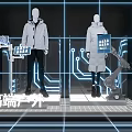 High end Outdoor Themed Art Installation With White Coat Mannequins Tech Displays And Robotic Arm