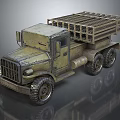 Vintage Military Style Six Wheel Truck With Metal Grid Bed And Worn Green Exterior