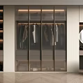 Modern Wardrobe Design With Glass Doors Hanging Clothes And Storage Shelves
