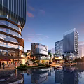 Modern High Rise Office Buildings Featuring Sleek Architectural Design Green Spaces And Urban Roads